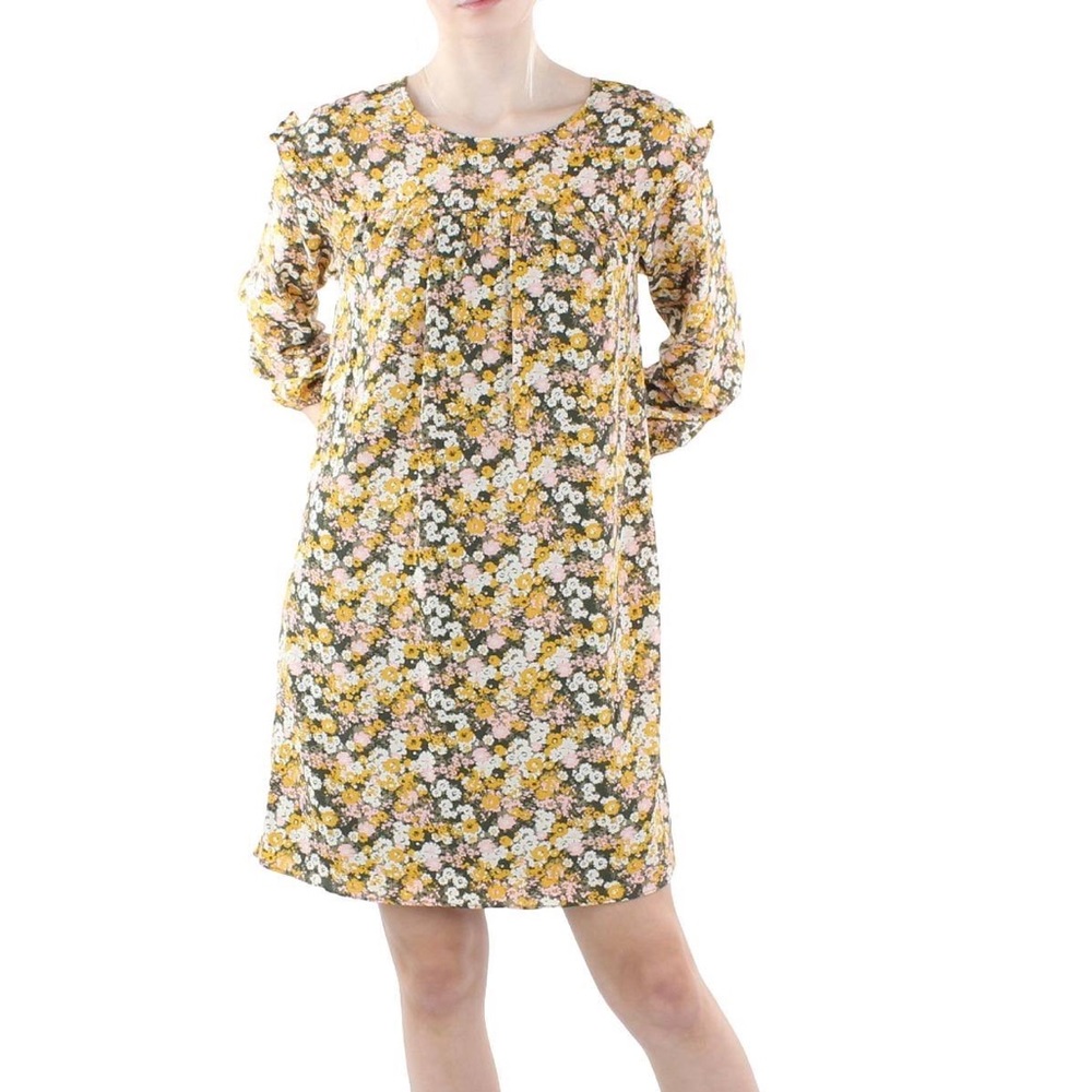 BCBGENERATION Floral Long Sleeve Babydoll Shift Dress In Daffodil NWT 8